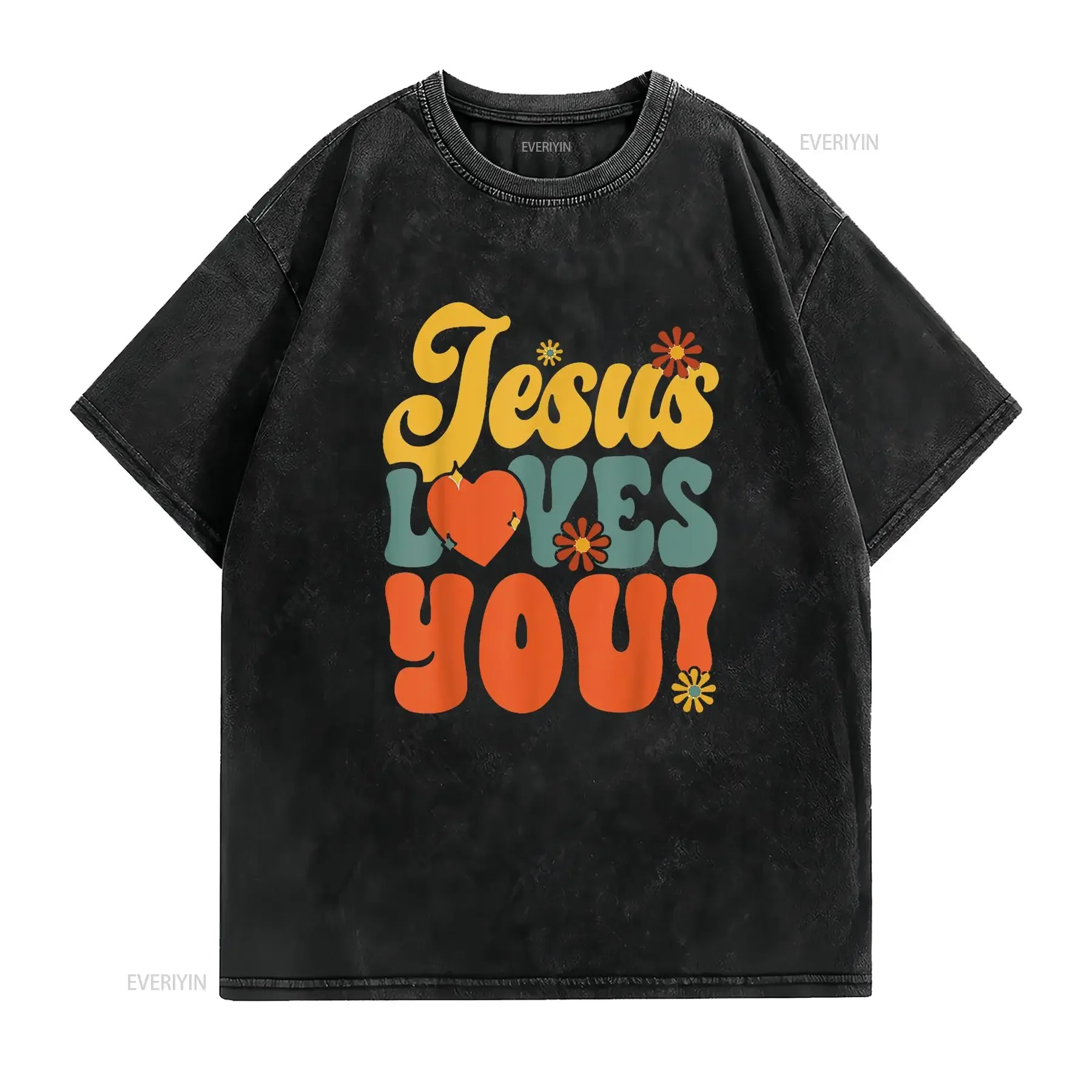 Cristão retro jesus te ama religioso fé deus 70s t camisa vintage lavado streetwear topo para uso diário respirável