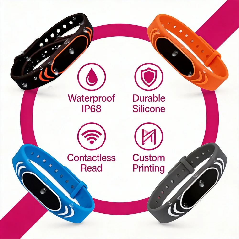 RFID IC ID Silicone Wristband Fudan F08 S50 M1 13.56MHz / TK4100 Chip 125KHz Waterproof Wrist Tag for Swimming & Foot Spa 20PCS