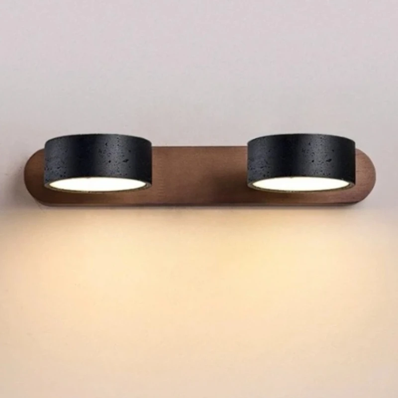 New Black Travertine Wall Lamp for Bedroom Bedside with Pull Chain Switch Rotable Japanese LED Wood Stone Light Apartment