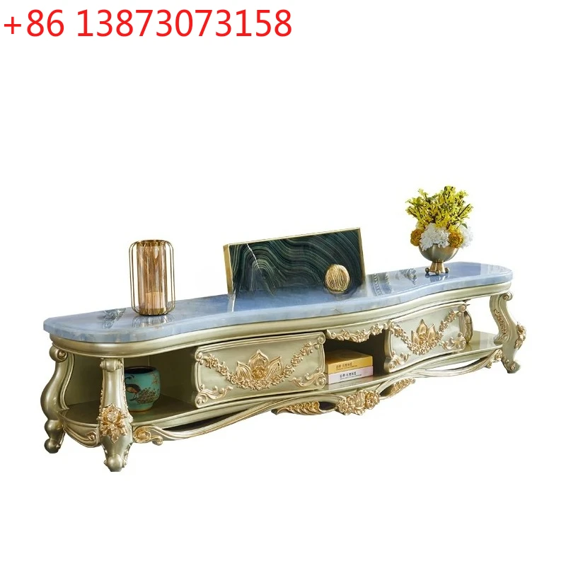 

European marble TV cabinet coffee table combination all solid wood high-end luxury