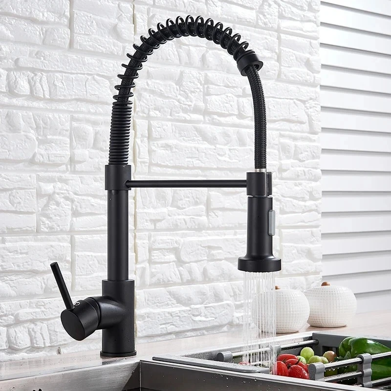 

Spring Brushed Nickel Kitchen Faucet Deck Mounted Mixer Tap 360 Degree Rotation Stream Sprayer Nozzle Kitchen Sink Hot Cold Taps