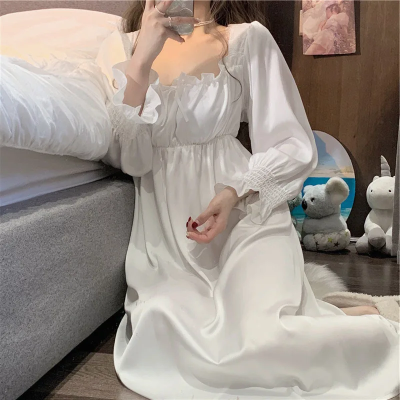 Sleepwear Female Long Nightdress Retro Palace Style Princess Nightgown Sleepdress Spring Casual Rayon Home Dress Lounge Wear