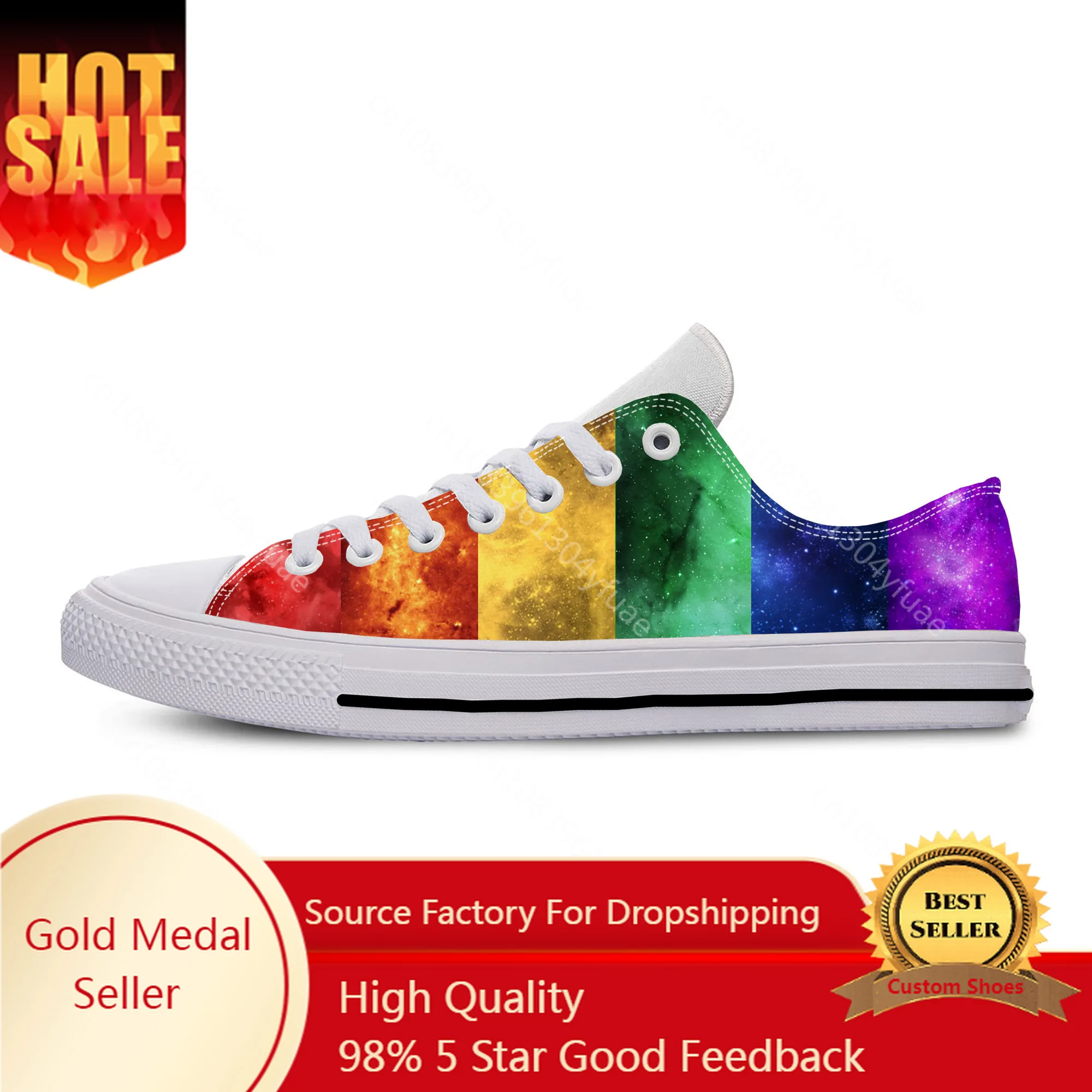 

Rainbow LGBT Gay Lesbian Pride Flag Funny Fashion Casual Cloth Shoes Low Top Lightweight Breathable 3D Print Men Women Sneakers