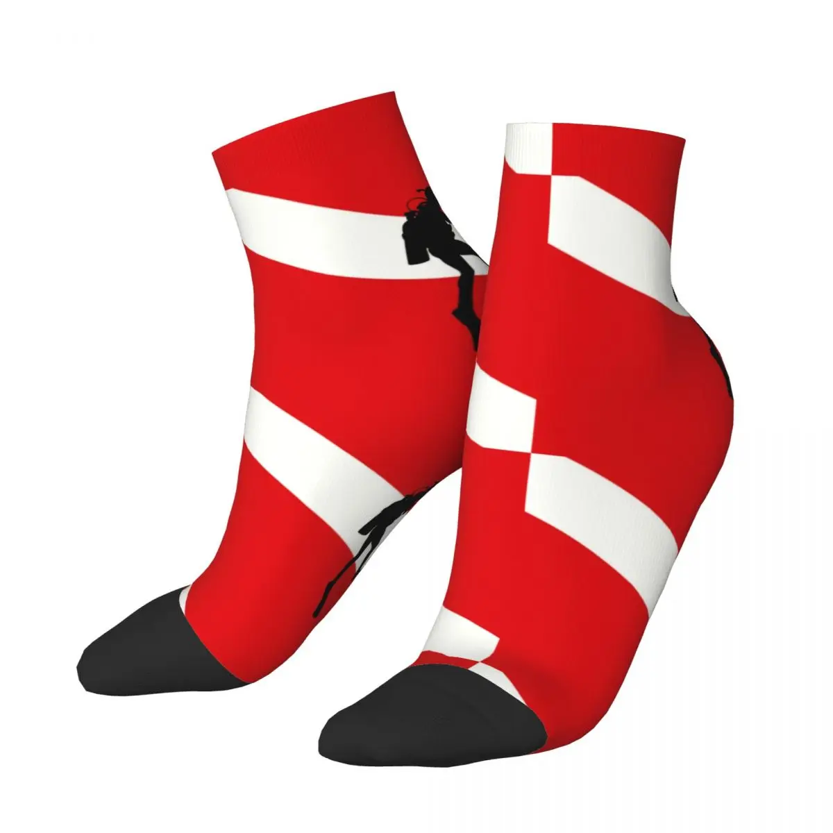 Fashion Print Scuba Diver Flag Socks for Men Women Stretchy Summer Autumn Winter Dive Diving Crew Socks