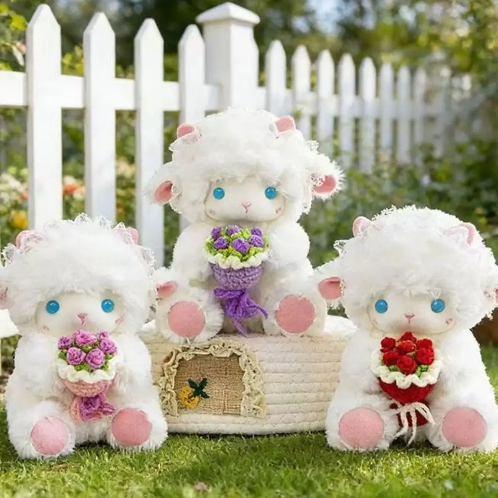 Boys Girls Lace Headband Sheep Stuffed Animals Blue Eyes Stuffed Lamb Kawaii Soft Pillow Stuffed Little Sheep