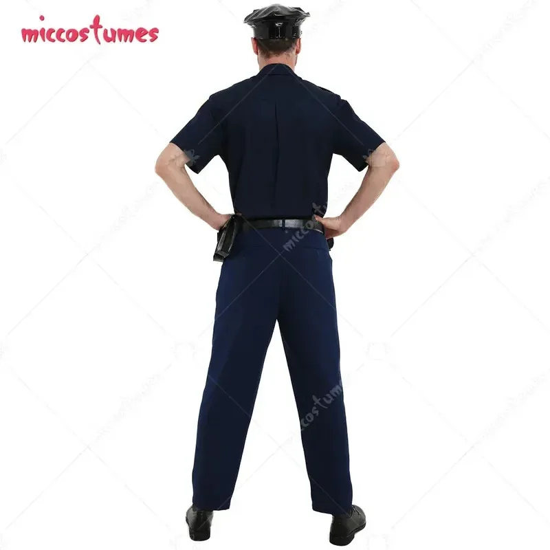 زي ضابط شرطة CyHAIKYUU للرجال بأكمام قصيرة زي الهالوين التنكري مع قبعة