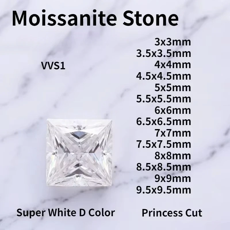 Superweißer Moissanit-Stein in D-Farbe, höchste Qualität VVS1, Prinzessinnenschliff, hochwertige Materialien für die Schmuckherstellung mit Zertifikat – Detail 1
