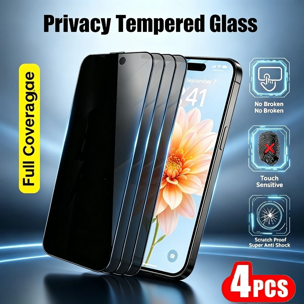 

4Pcs Privacy Tempered Glass for iPhone 17 16 15 14 Pro Max 17e 16e 13 12 11 Pro Air 14 15 16 Plus Anti-Scratch Screen Protector