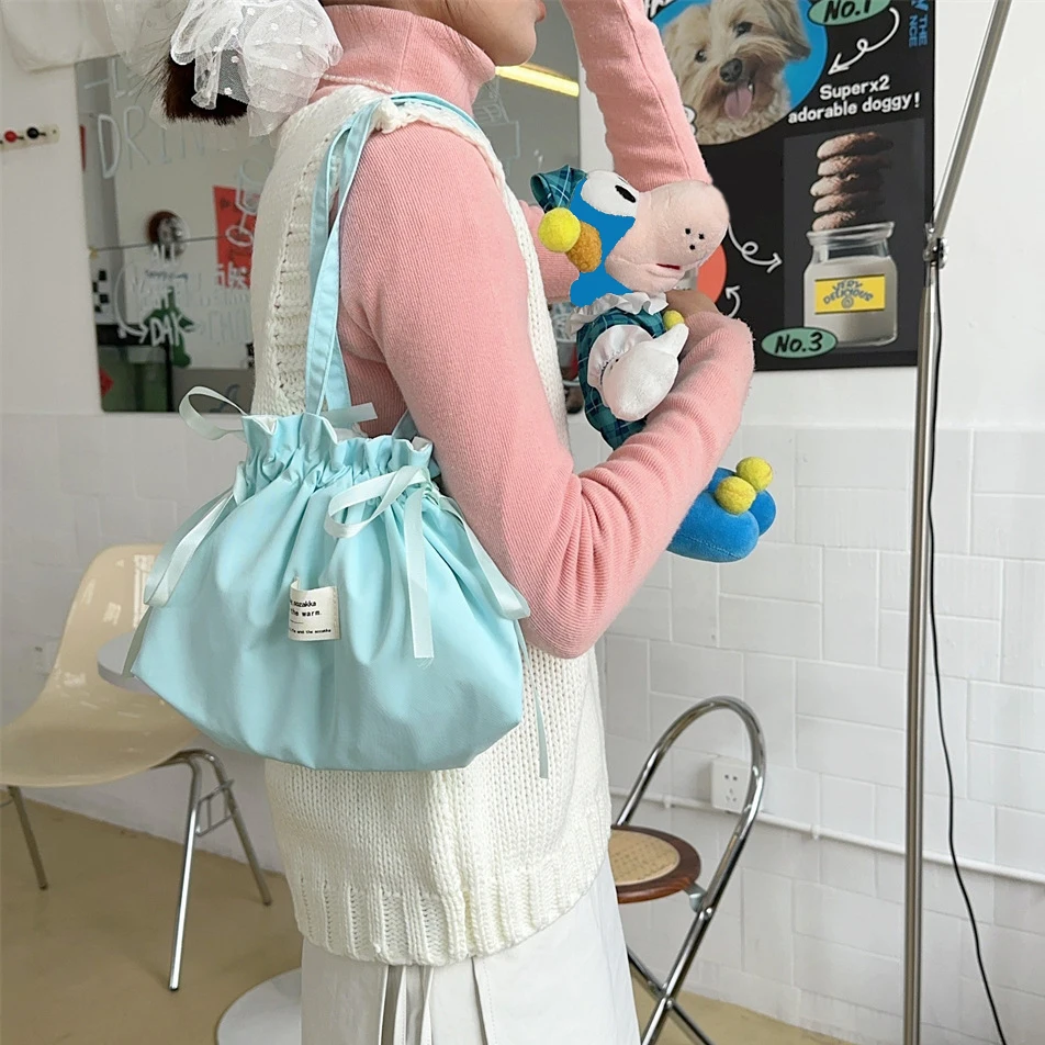 

Однотонная сумка на плечо, сумка на шнурке, женская косметика, наушники, органайзер для ключей, простая большая сумка, сумка для хранения