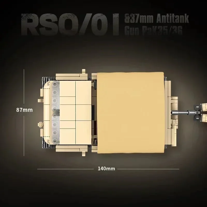 Militar segunda guerra mundial ros/01 trator antitanque arma bloco de construção brinquedo coleção modelo crianças para presentes natal e aniversário