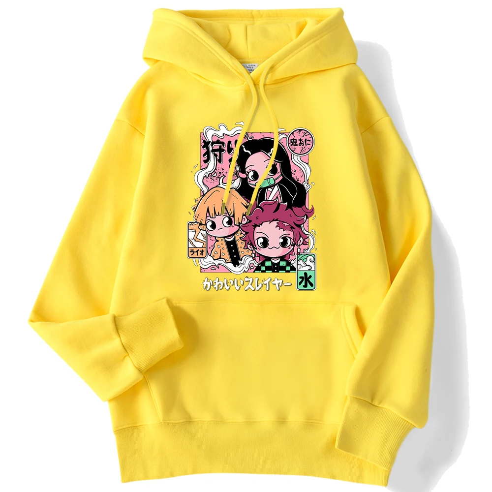 Winter Woman Hoodies Demon Slayers Cartoon Cartoons Printing Pullover Comfortable Breathable Warm Top Pocket Harajuku Clothes