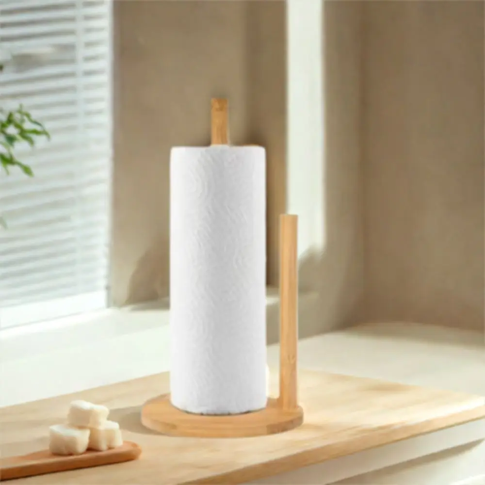 

Durable Anti-Skid Base Wooden Roll Paper Towel Holder Reusable Simple Vertical Tissue Stand Stable Napkins Rack Dining Table