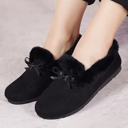 Women Winter Casual boots New Moccasins Soft Flat Non-slip Loafers Fashion Comfort Warm Plush Bow Slip on Female Cotton Shoes