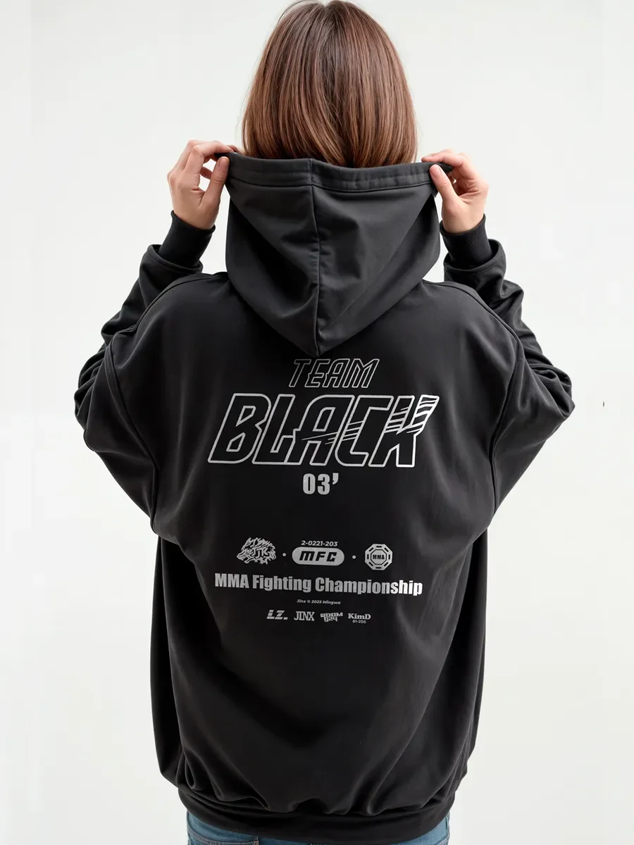 American Street Style Retro Badge Buchstaben Grafik Sweatshirts Übergroße lose schwarze Hoodies Hip Hop Sport Design Freizeit Tops