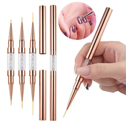 Nail Art Liner Brushes Double Head Giltter Handle Elongated Lines Striping Drawing UV Gel Thin Nail Painting Pen Manicure Tools