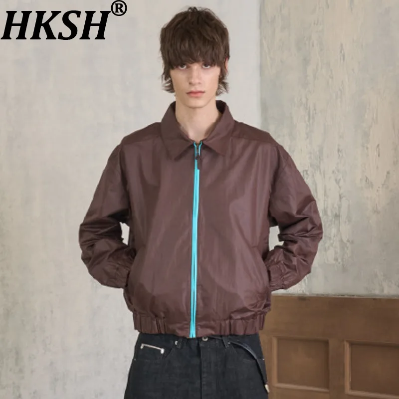 HKSH Spring Summer New Men Tide Wax-coated Color Contrast Jacket Thin Streetwear High Street Chic Ins Coats Light-Luxury HK20338