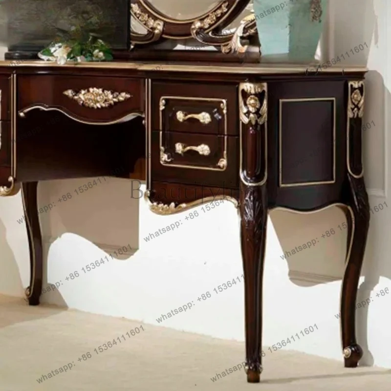 Neoclassical bedroom furniture, solid wood carved dresser, makeup table, with dresser mirror combination