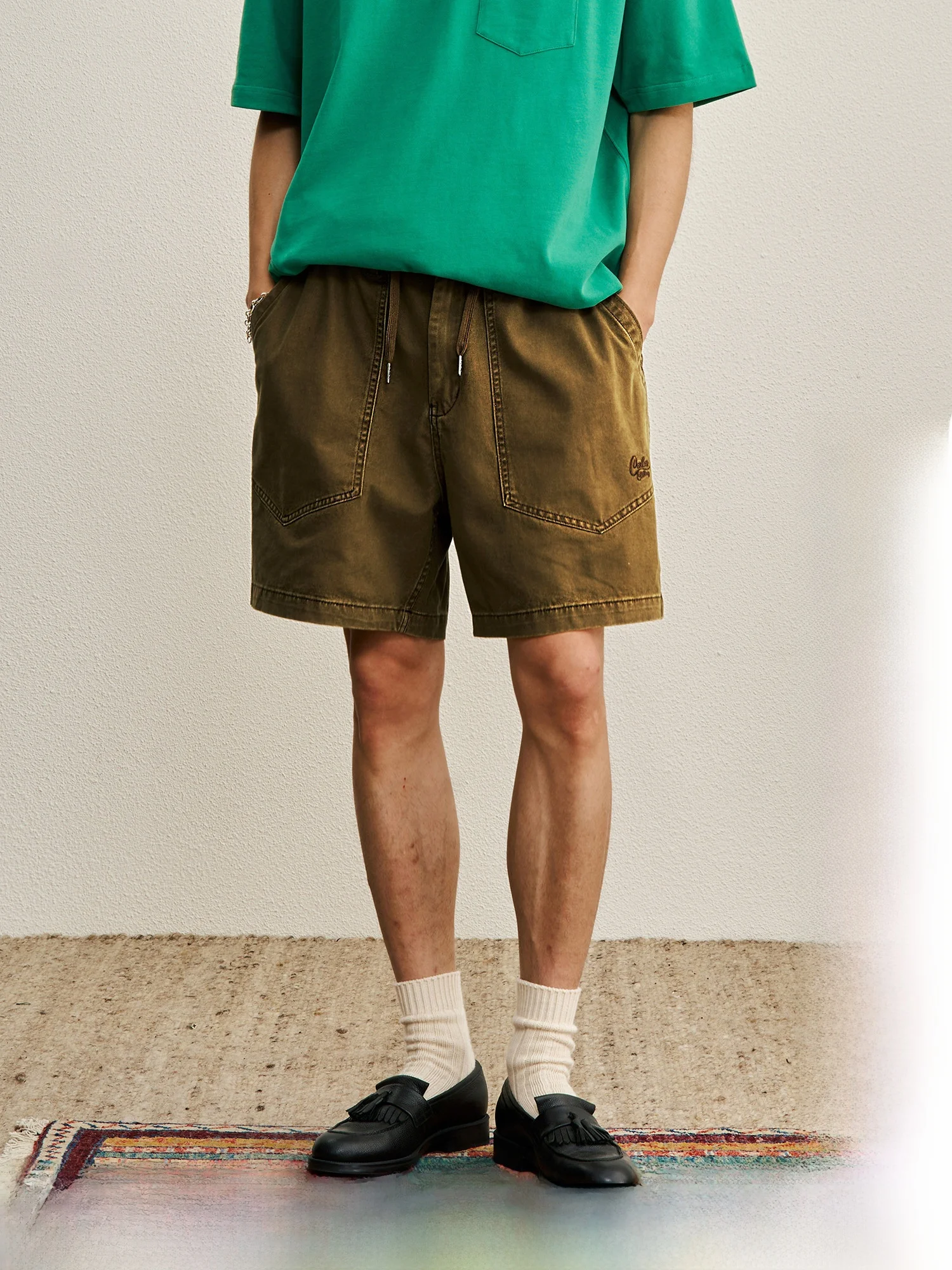 CENLES SS26 NColor Series Vintage Washed Pocket Shorts Loose Drawstring Casual Style Cotton Youth Summer Shorts