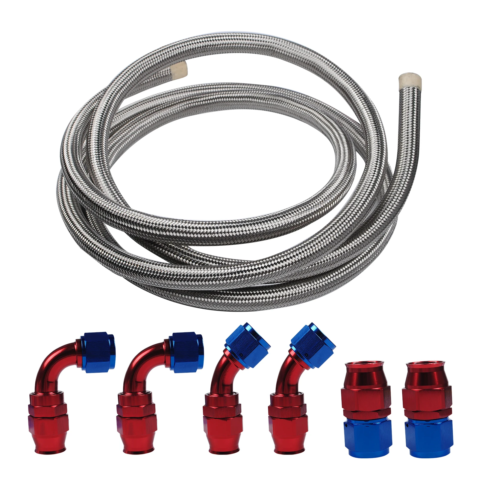 

AN12 PTFE Fuel Hose 10FT - Stainless Steel Braided Fuel Line for E85&Oil Cooler,High Pressure Fuel Pipe with 6 Red/Blue Adapters