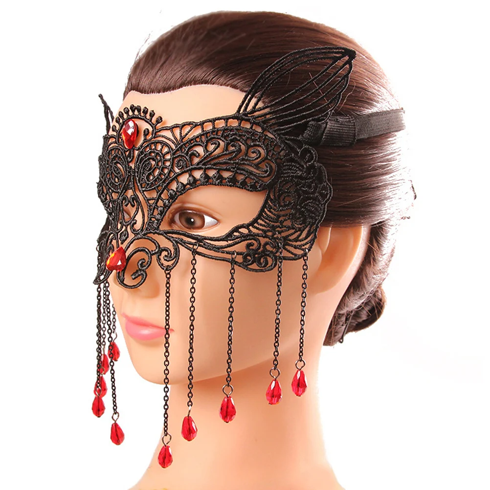 

Female Mask Women's Masquerade Eye Lace Face Crystal Tassel Party Accessory Exquisite