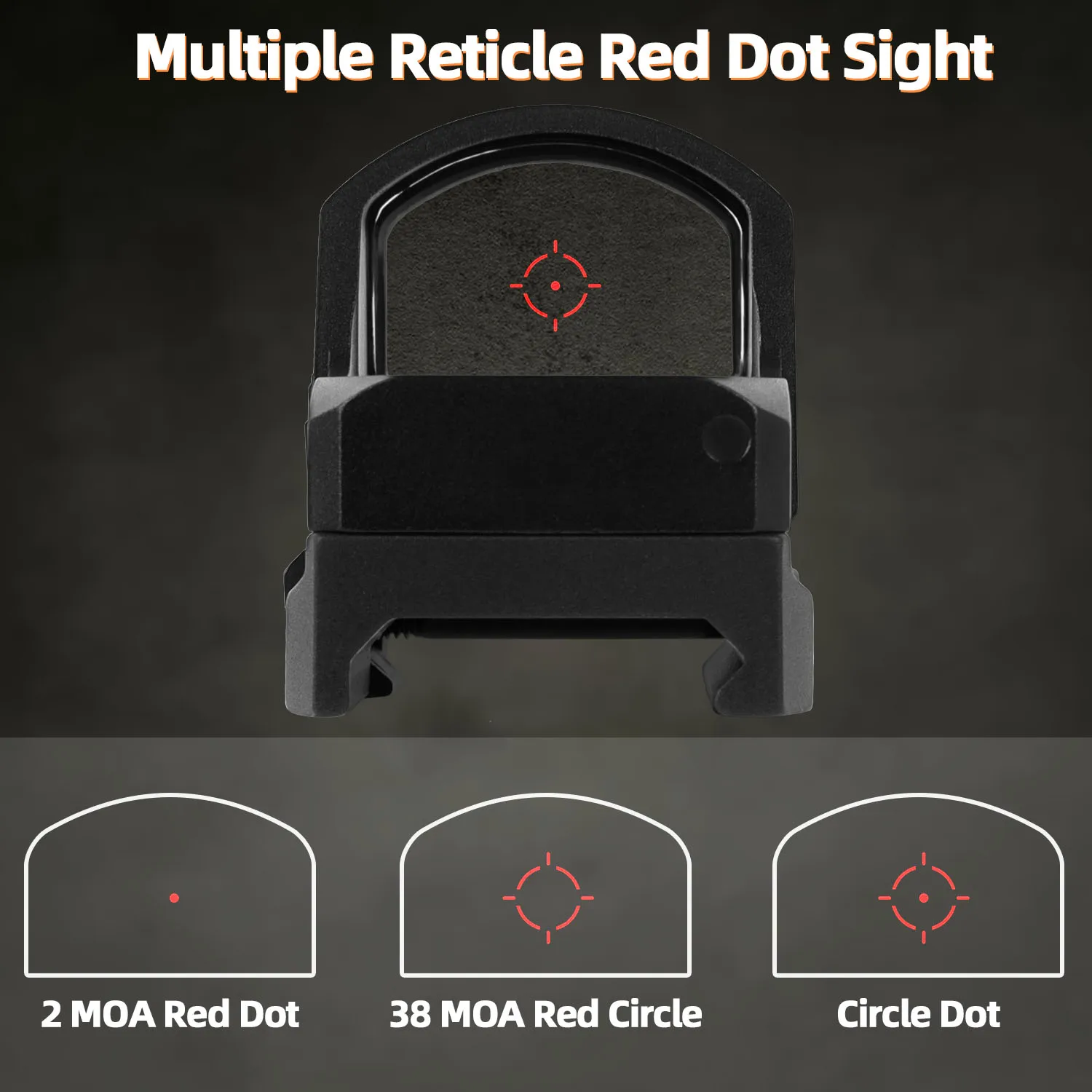 GOWUTAR A20C Multi-Reticle RMR Pistol Red Dot Sight Shake Awake 38MOA Mini Hunting Reflex Scope Compact Optics WITH PICATINNY