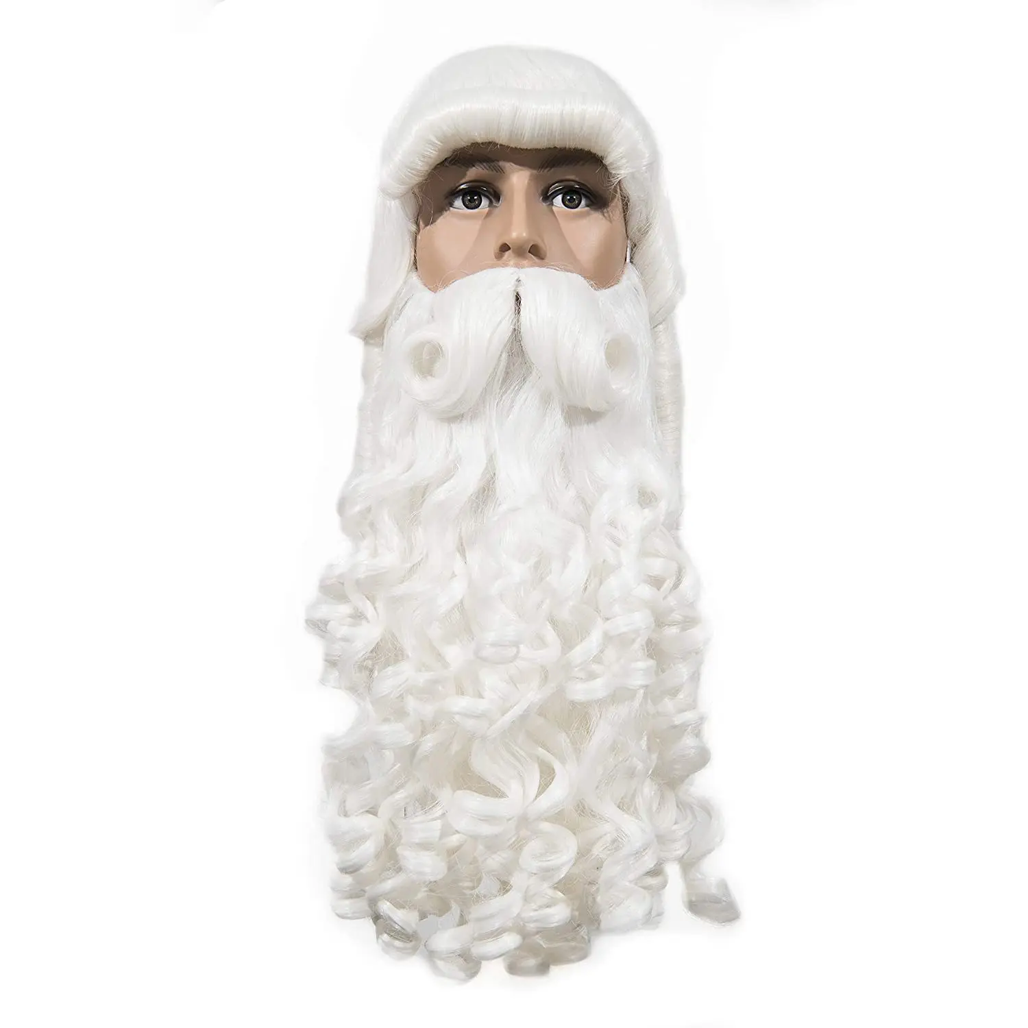 Ensemble de perruques longues de barbe bouclée blanche de grand-père de Noël pour les femmes et les hommes, costume de cosplay d'Halloween, perruques de fête