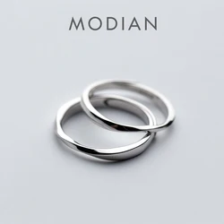 Modian New 925 Sterling Silver Geometric Cut Ring for Men Women Fashion Open Adjustable Couple Ring Fine Jewelry Accessories