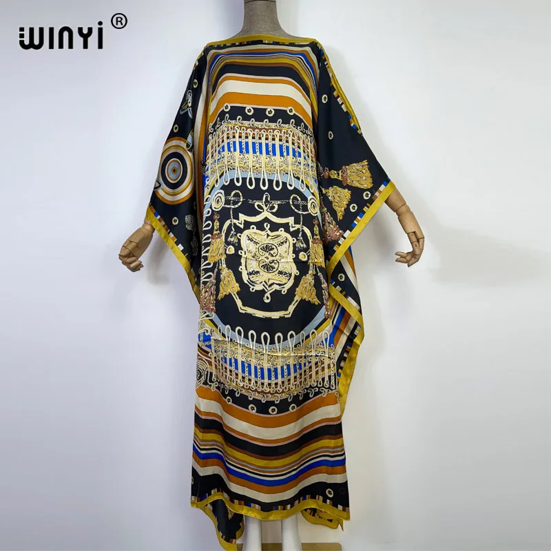 WINYI Africa silk feeling Beach Cover up elegant boho clothing bathing suit kaftan holiday women christmas party dress kaftan