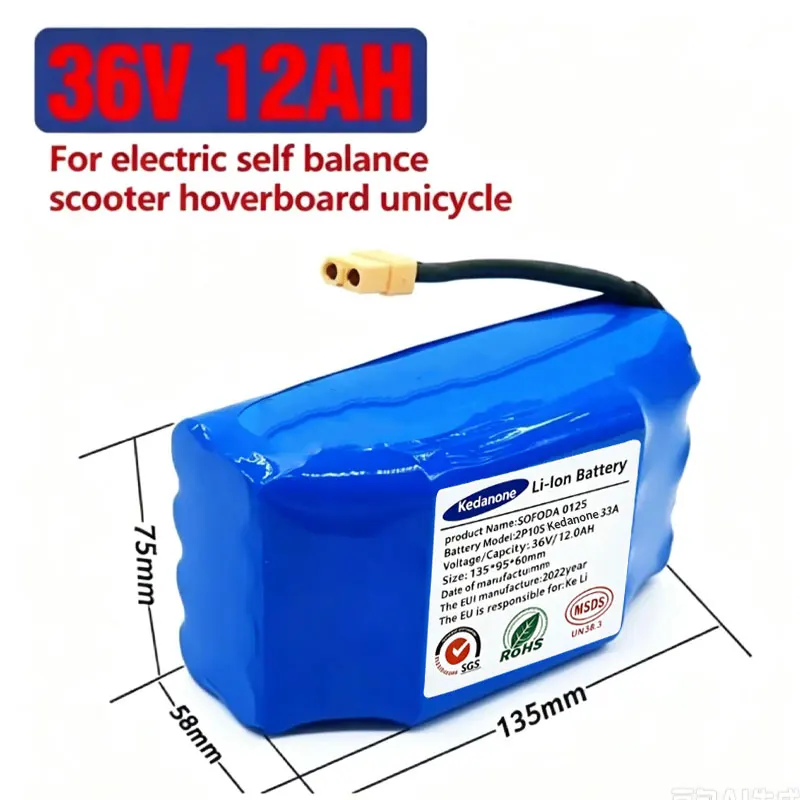 Disponibile in magazzino nell'UE: batteria ricaricabile agli ioni di litio 36V 12000mAh 10S2P, batteria di ricambio per monopattino elettrico autobilanciato, hoverboard, monociclo elettrico.