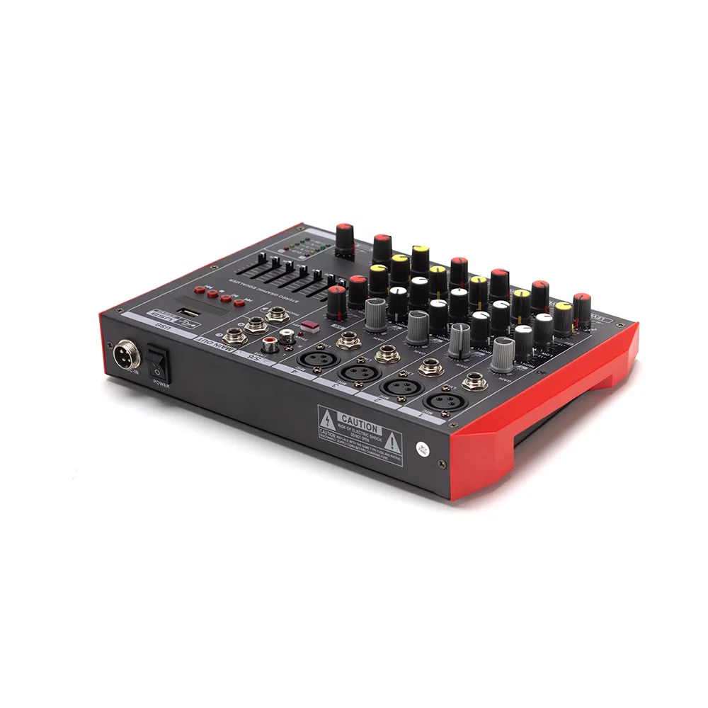 Mixer professionale Console di missaggio digitale Bt a 6 canali con effetto riverbero Mixer interfaccia live USB Karaoke
