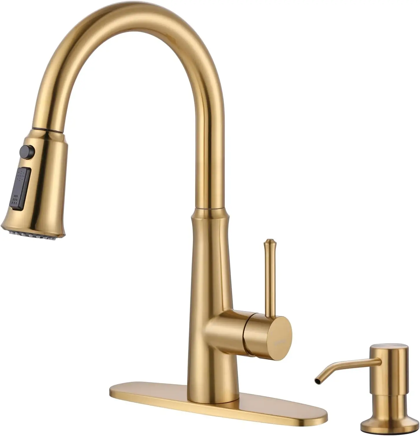 

Stainless Steel Kitchen Faucet with Pull Down Sprayer, High Arc 360° Swivel, 3 Functions, 2 or 4 Hole, Deck Plate Included