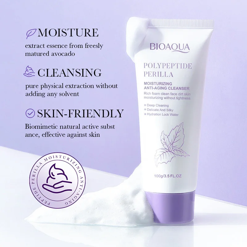 BIOAOUA Polypeptide Perilla Moisturizing Cleanser Anti-aging Oil Control Deep Cleaning Mild Facial Cleanser Face Washing
