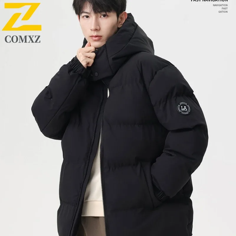 

COMXZ Autumn Winter Cotton Jacket New Men Korean Style Hooded Lined Thickened Trendy Coat Camping Lightweight Casual Outerwear