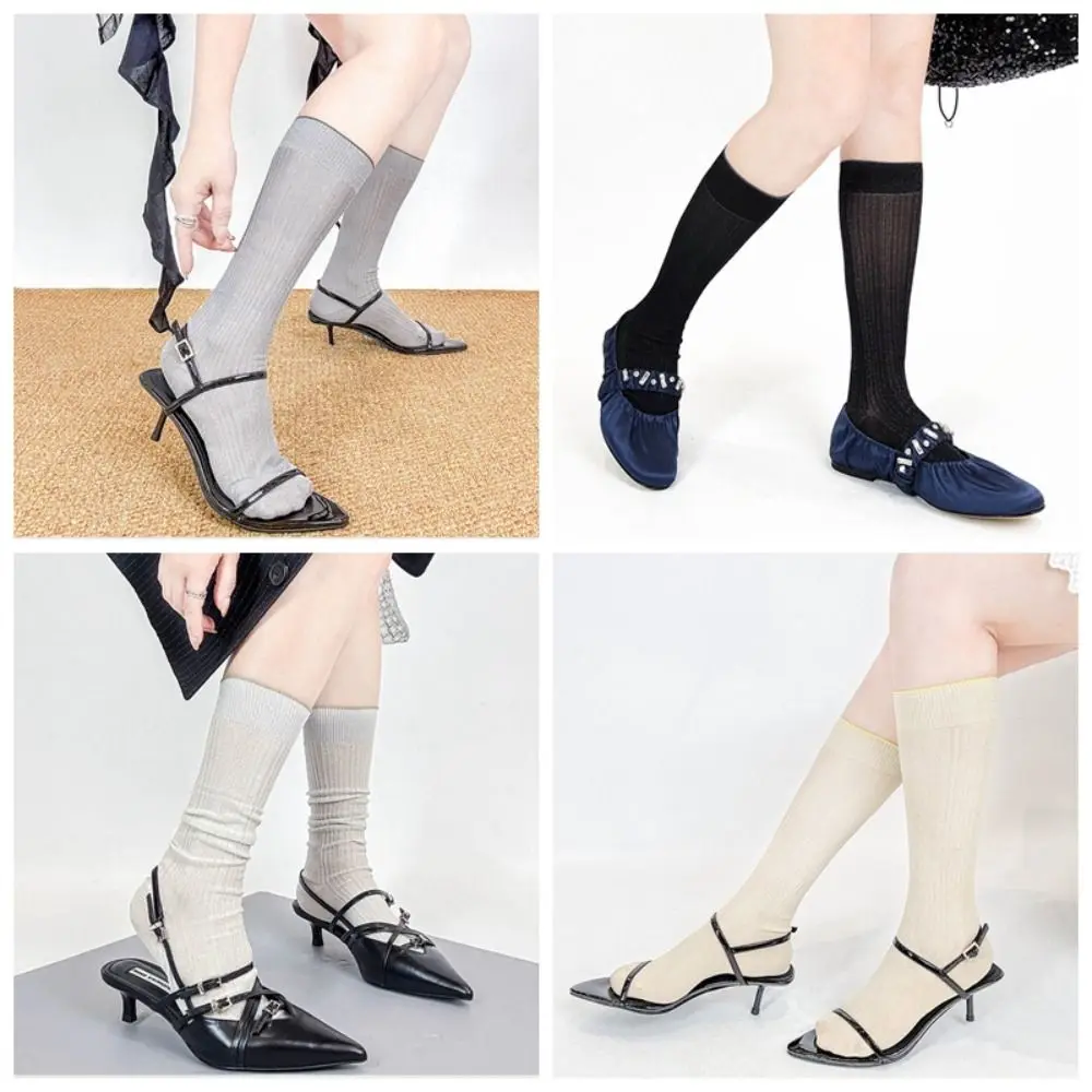 

Fashionable Lolita JK Calf Socks Ultra-Thin Breathable Ice Silk Long Socks Japanese Style Y2K Ins Bunching Socks Sweet Girls