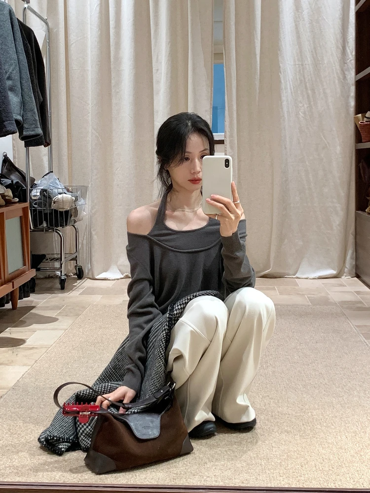 

BRIVIN Корейский шерстяной женский базовый свитер кофейного цвета с эффектом похудения, осенне-зимняя новая модная вязаная кофта