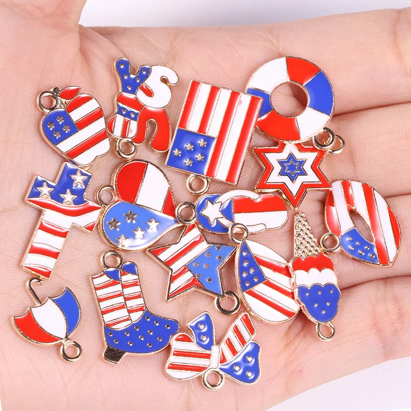 

20Pcs 17 Styles Mixed American Flag Pendant DIY Couple Necklace Bracelet Keychain Accessory Charms Jewelry Independence Day Gift