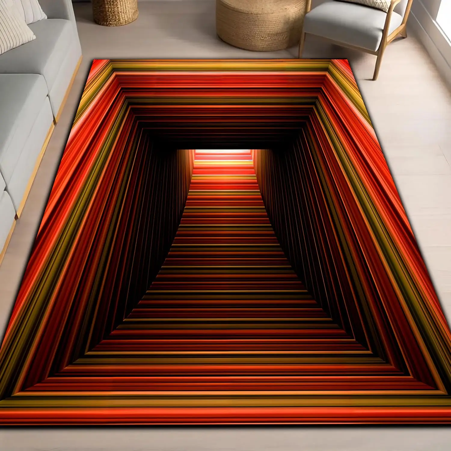 3D Optical Illusion Rug, 3D Carpet, Colorful Vortex Trippy Realistic Area Rugs for Living Room Bedroom Floor Mats