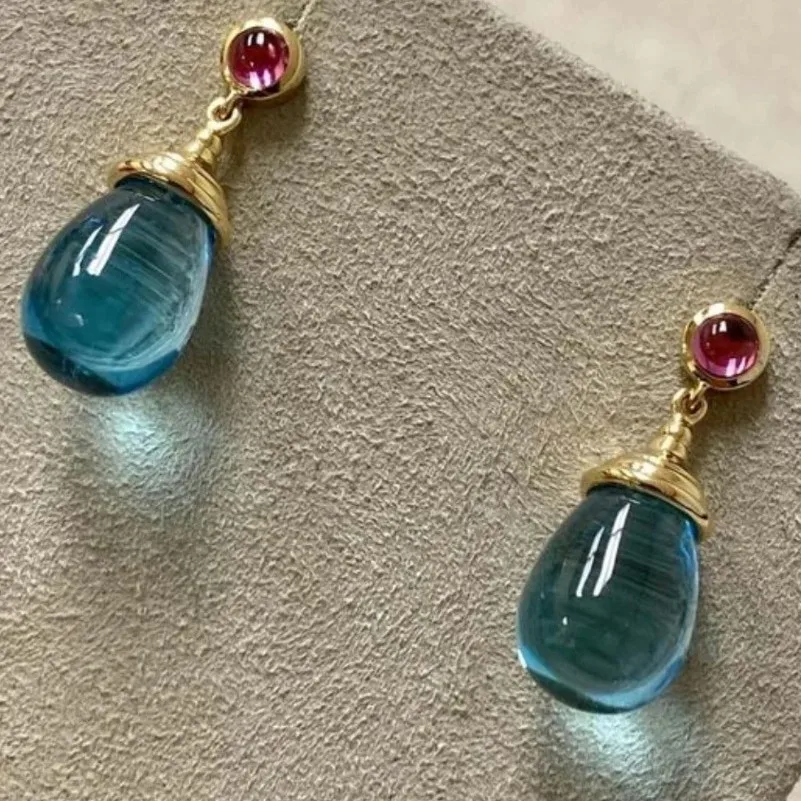 Vintage Edward Era Transparent Blue Crystal Ear Drop Dangle French Chic Retro Colored Glaze Teardrop Earrings For Women Jewelry
