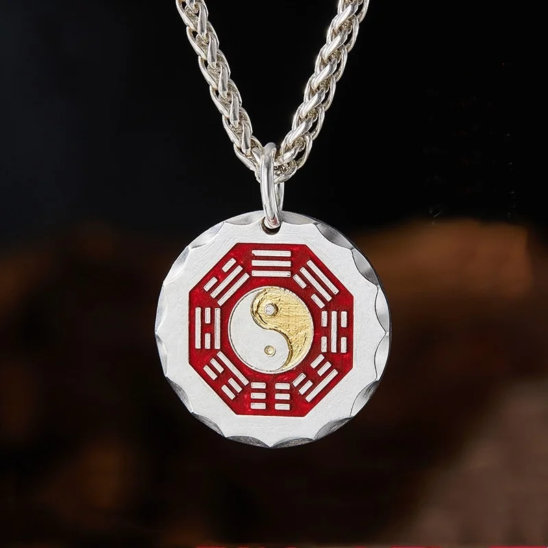 Blessing Tai Chi The Eight Diagrams Pendant For Men Jewelry Vintage Personality Safety Buckle Necklace Male Choker Accessories
