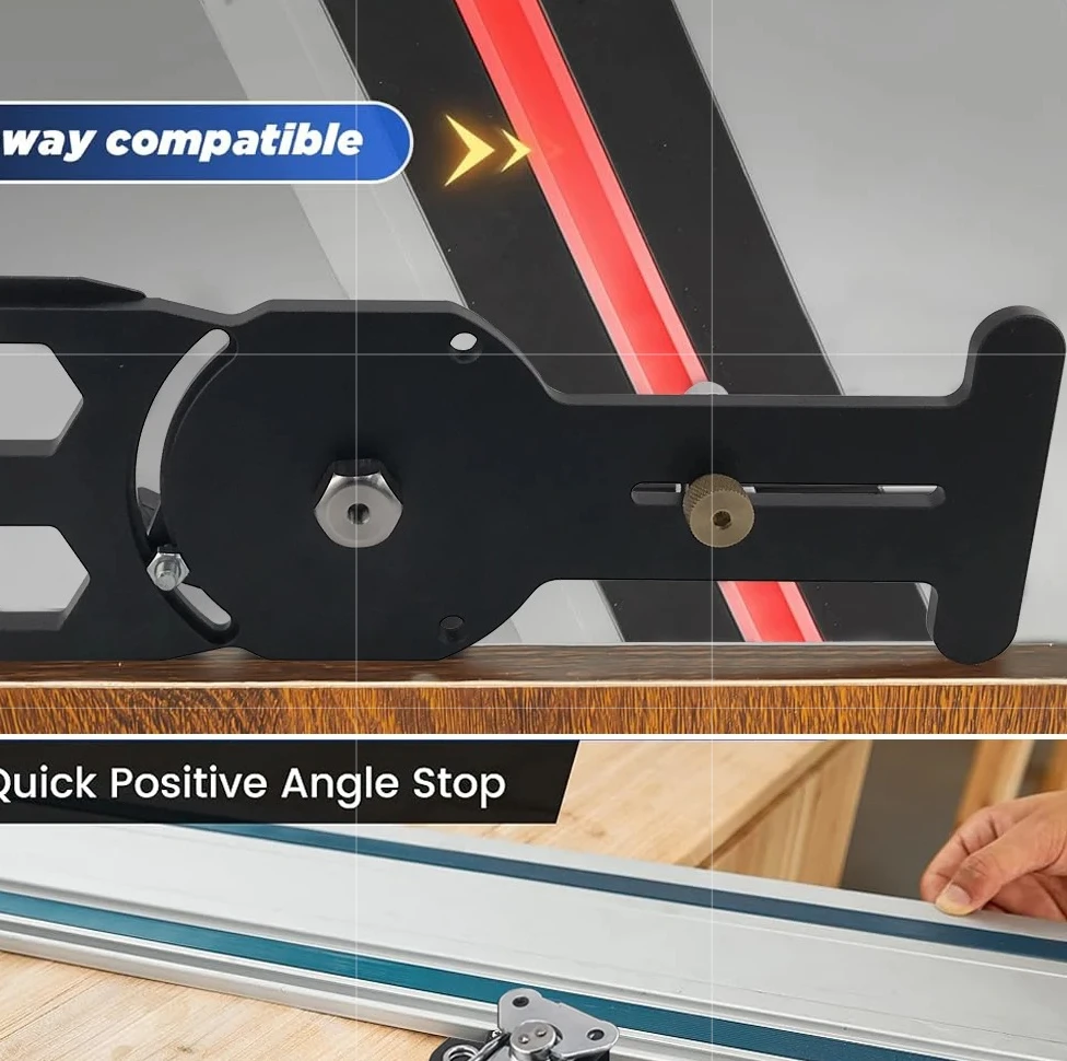 Precision Track Saw Square Guide with Quick Stops, Adjustable Angle Guide Rail Square for -45° to 45° and 90° Woodworking Cuts