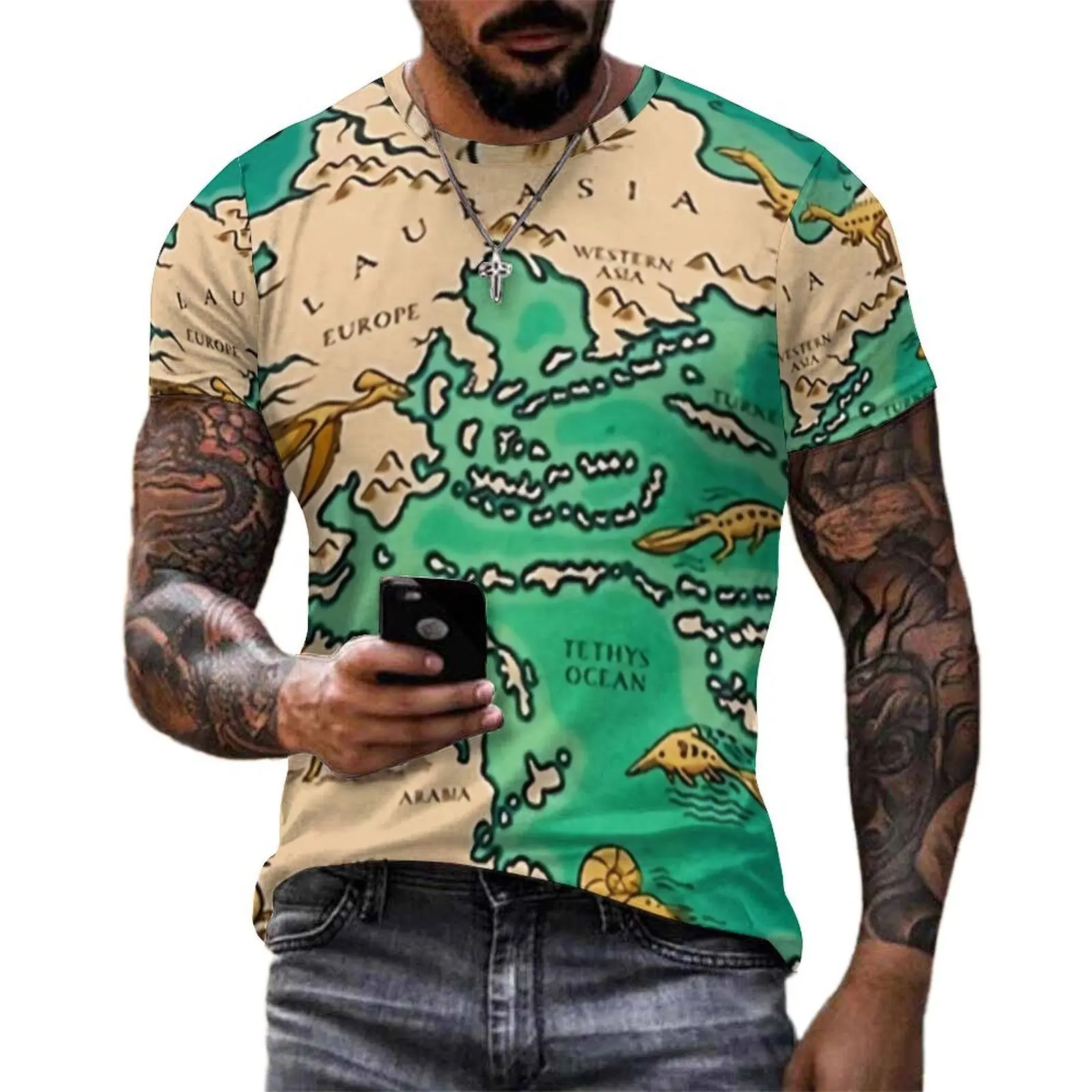 Earth Map T Shirt Map of The World Cool T Shirts Couple Awesome Tshirt Summer Short-Sleeve Custom Tops Large Size