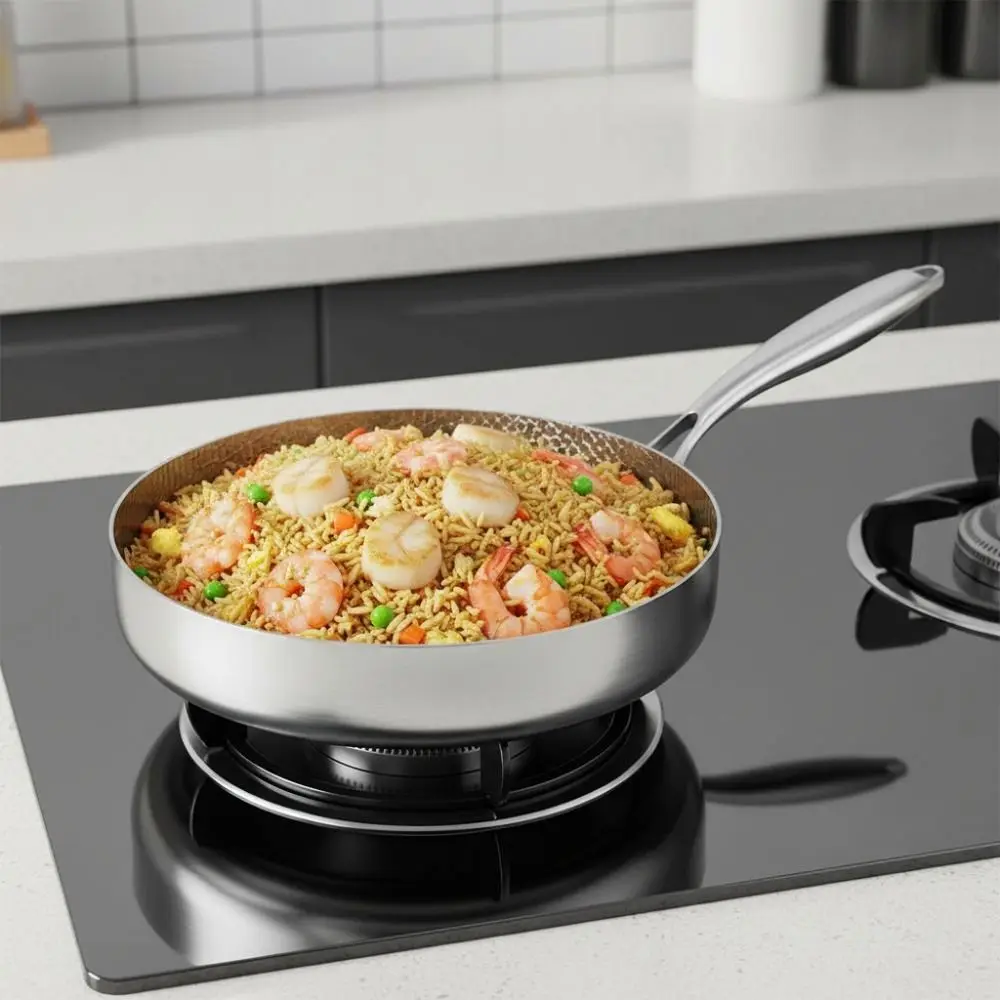 Titanium Alloy Hammered Texture Frying Pan Fast Heating Uncoated Non-stick Pot Scratch Resistant Wear-resistant Steak Skillet