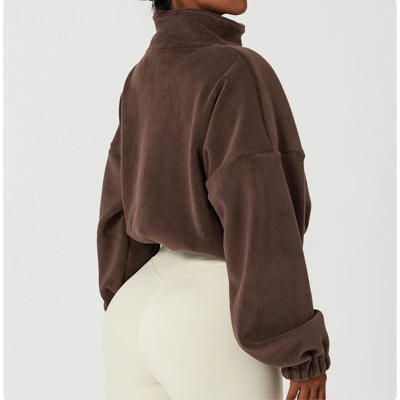 Women's Sports Coat Fleece-lined Warm Casual Loose Running Crop Tops Long Sleeve Fitness Sweatshirt Sports Coat Yoga Sweatshirt