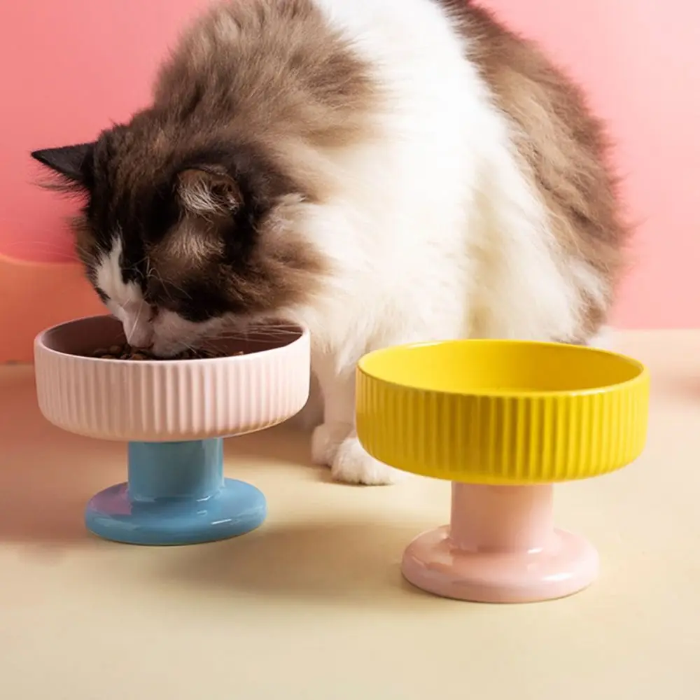 Ceramic Cat Bowl Cute Creative Pet High Footed Cup Bowl Anti Tipping Large Capacity Dog Food Feeding Basin Kitten Puppy