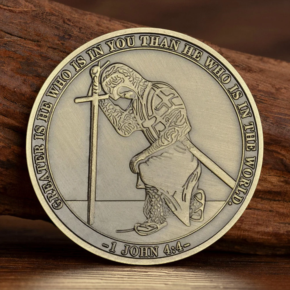 I Can Do All Things Antique Bronze Plated Challenge Coins Featuring A Kneeling Knight Templar Honor Souvenir Coin Special Gift