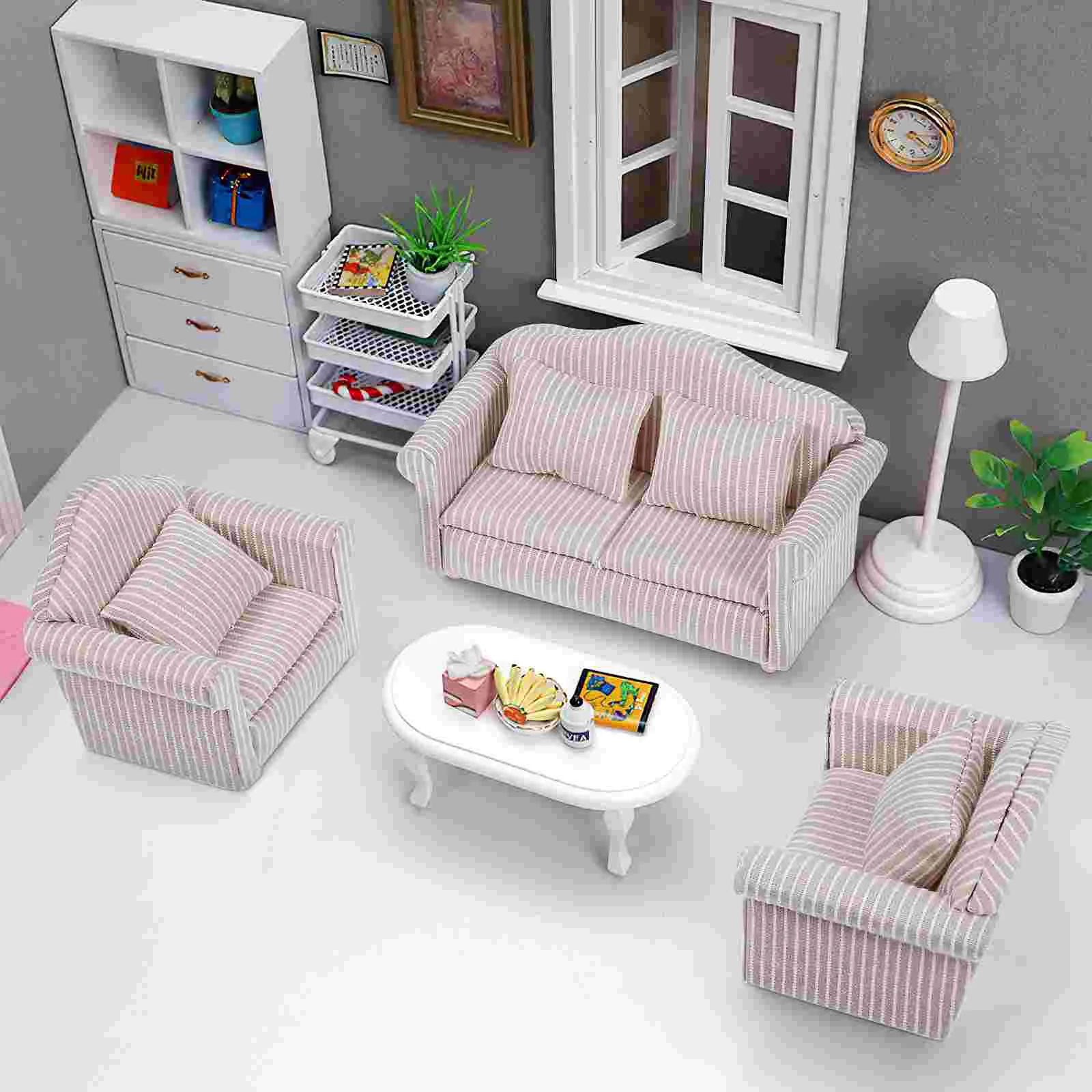 3 Stuks Poppenhuis Sofa Miniatuur Meubelen Decoratie Speelgoed Model Woonkamer Bank Ornament