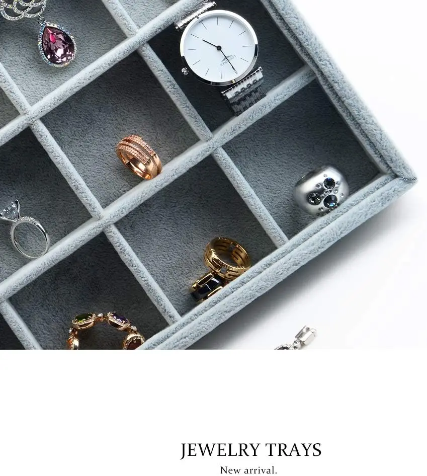 24-Grid Ice Velvet Jewelry Organizer with Stackable Trays & Removable Dividers for Rings & Earrings