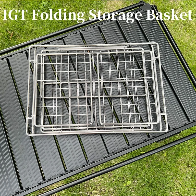 IGT Folding Storage Basket  Stainless Steel One Unit Drain Basket Vegetable Washing Basket IGT Table Accessories for Camping