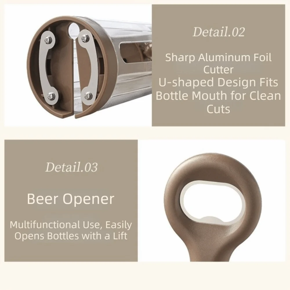 Ouvre-bouteille à vin pneumatique portable 2-en-1 avec coupe-capsule, tire-bouchon à pression d'air sans restes de bouchon, ouvre-bouteille à vin efficace pour bar