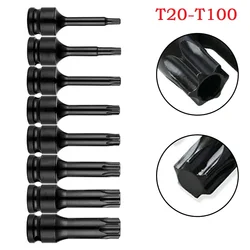 1PC 1/2inch Hex Torx Screwdriver Bit  Drive Socket Adapter Head T20 T40 T30 T100 Pneumatic Hexagonal Plum Blossom Sleeve